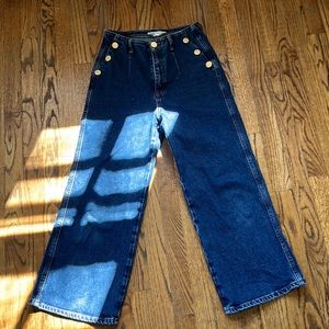 Zara dark denim wide leg jeans, size 6